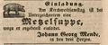 Zeitungsannonce von J. G. Mende, Wirt <a class="mw-selflink selflink">zu den drei Herzen</a>, Oktober 1845