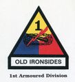 Abzeichen der 1. Panzerdivision "Old Ironsides 1st Armored Division" der U.S. Army. Die zeitweise in den <a class="mw-selflink selflink">Monteith Barracks</a> in Fürth stationiert waren.