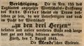 Zeitungsanzeige der Pächter der Wirtschaft <a class="mw-selflink selflink">zu den drei Herzen</a>, August 1845