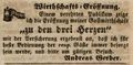 Werbeannonce für die Wirtschaft <a class="mw-selflink selflink">zu den drei Herzen</a>, August 1845