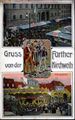 Gruß von der <!--LINK'" 0:199-->, historische Ansichtskarte mit der Veranstaltung der Aussteuerungs-Anstalt - Heiratskasse vor dem Rathaus, um 1905