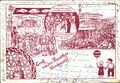 Gruß von der <!--LINK'" 0:117-->, historische gezeichnete Ansichtskarte mit unterschiedlichen Motiven, u.a. mit Affe, um 1920