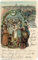 Gruß von der <!--LINK'" 0:200-->, historische Ansichtskarte mit Harfenspielerin, um 1905