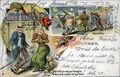 Gruß von der <!--LINK'" 0:248-->, historische Ansichtskarte, Zeichnung mit Papagei und Affe, um 1900