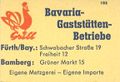 Zündholzschachtel-Etikett der ehemaligen Bavaria Gastro-Betriebe (Bavaria Automat und im Grüner Bräu), um 1970