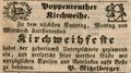 Zeitungsannonce des Wirts Nitzelberger, Einladung zur Poppenreuther Kirchweih, September 1845