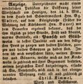 Zeitungsanzeige des Wirts  bzgl. Wirtschaftseröffnung, Oktober 1848