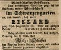 Zeitungsannonce des Wirts im , Christoph Falnbacher, Mai 1847