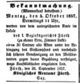 Bekanntmachung Sax zur Aktenvernichtung, Fürther Tagblatt 1. Oktober 1857