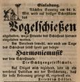 Ankündigung des Vogelschießens beim <a class="mw-selflink selflink">Schießhaus</a>, Juni 1849