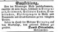 Anzeige David Ottensoser, Fürther Tagblatt 21. Februar 1853