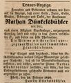 Traueranzeige für <a class="mw-selflink selflink">Nathan Dünkelsbühler</a>, Februar 1850