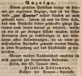 Zeitungsannonce von Friedrich Döhlemann, Besitzer der <a class="mw-selflink selflink">Sonnenapotheke</a>, Januar 1844