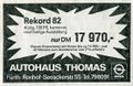 Werbung in der FN vom <a class="mw-selflink selflink">Autohaus Thomas</a> 1983