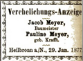 Heiratsanzeige von Jacob Meyer und Pauline, geb. Krafft