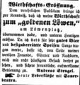 Andreas Stengel übernimmt die Wirtschaft "zum goldenen Löwen", März 1857
