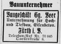 Geschäftsanzeige der Bauunternehmung Gg. Beer, 1926