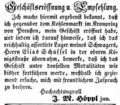 Zeitungsanzeige einer Geschäftseröffnung im Kronprinzen von Preußen, November 1852