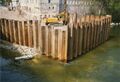 Spundwand Kasten in der  vor dem   zur Vorbereitung zu den Tiefbauarbeiten zur Unterquerung des Flusses für die  im April 1997