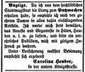 Tochter Caroline Heuber im Beutler- und Mützengeschäft, Ftgbl. 3.4.1855