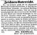 Zeitungsanzeige des Malers , dass er Zeichenunterricht erteilt, Januar 1854