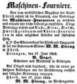 Schreinerswitwe M. M. Streng im , Juni 1853