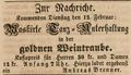 Zeitungsanzeige für einen Maskenball in der goldnen Weintraube, Februar 1850