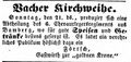 Werbeanzeige des Wirts Förtsch zur "goldnen Krone" anlässlich der Vacher Kirchweih, September 1851