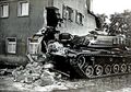 Unfall mit Kampfpanzer der U.S. Army (Typ ) in Stadeln, Metzgerei "Fleischmann", 1966