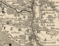 Ausschnitt aus der Karte "Tabula Geographica Nova Exhibens Partem Infra Montanam Burggraviatus Norimbergensis Sive Principatum Onolsbacensem Cum Terris Limitaneis Accurate Delineatam" von Johann Georg Vetter, 1719 (Maßstab: ca. 1:70 000)