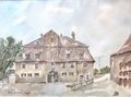 Alte Mühle Burgfarrnbach vor dem Brand von 1927 - Aquarell von Erwin Kaltenbacher nach histor. Foto (2005)