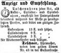 Zeitungsanzeige des Uhrmachers <!--LINK'" 0:17-->, Oktober 1864