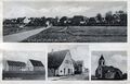 Ansichtskarte aus Stadeln mit dem Blick auf den Fischerberg, dem Colonialwarenladen Johann Bäuerlein und der ehemaligen Schule, Gemeinschaftsschule Stadeln, mit Turnhalle, gel. 1940