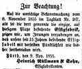 Zeitungsanzeige des Essigfabrikanten Heinrich Rüllmann, November 1855