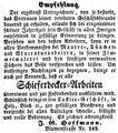 Zeitungsinserat des Maurermeisters Johann Georg Hoffmann, Mai 1854