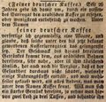 Werbeannonce von <a class="mw-selflink selflink">Georg Joseph Scheuer</a> für seinen Surrogat-Kaffee, Juli 1836