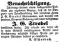Zeitungsannonce des Spezereihändlers <a class="mw-selflink selflink">Arnold Eschenbach</a>, Oktober 1853
