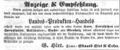 Zeitungsanzeige des Landesprodukten-Händlers G. Hirt, April 1858