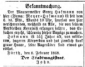 Vermisstenanzeige für Maurermeister Georg Hofmann