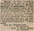 Zeitungsanzeige von <a class="mw-selflink selflink">Samson Landmann</a> bzgl. seiner Niederlassung als Arzt in Fürth, September 1846