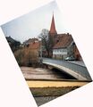 Hochwasser in Vach, Blick über die  auf die <a class="mw-selflink selflink">Kirche St. Matthäus</a> und  Feb. 1987