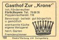 Zündholzschachtel-Etikett der ehemaligen Gaststätte Zur Krone, um 1965