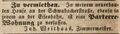 Zeitungsanzeige des Zimmermeisters <a class="mw-selflink selflink">Johann Weithaas</a>, Juli 1848