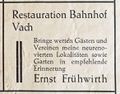 Werbeanzeige der ehemaligen Gaststätte <i>Zur Eisenbahn</i> in einer Festschrift, 1927
