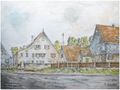 An der Waage am Fischerberg in Stadeln, 1938; rechts das 'Storchenhaus'; Bildmitte <!--LINK'" 0:48-->; Gemälde von Rudolf Hofmann
