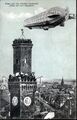Gruß von der , historische Ansichtskarte, Fotokollage mit zeitgeschichtlicher Anspielung an den Zeppelin, um 1905
