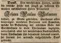 Danksagung für die Anteilnahme zu Tod und Begräbnis von Johann Paulus Bürkmann, 6. Okt. 1848