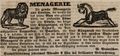 Werbeannonce für eine Menagerie bei der , Oktober 1844