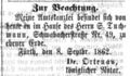 Amtskanzlei Ortenau, Fürther Tagblatt 23. September 1862