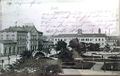 "Fürth Bahnhofsplatz", Hauptbahnhof noch ohne Vorhalle, im Hintergrund die Alte Post, 1912 gel.